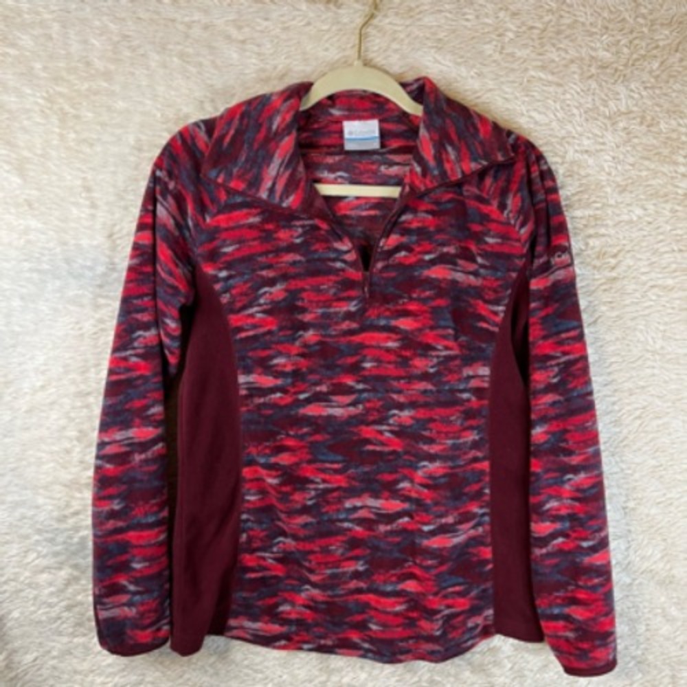 Columbia Womens Pullover Sweatshirt Pink Maroon Geometric Long Sleeve 1/4‎ Zip M
